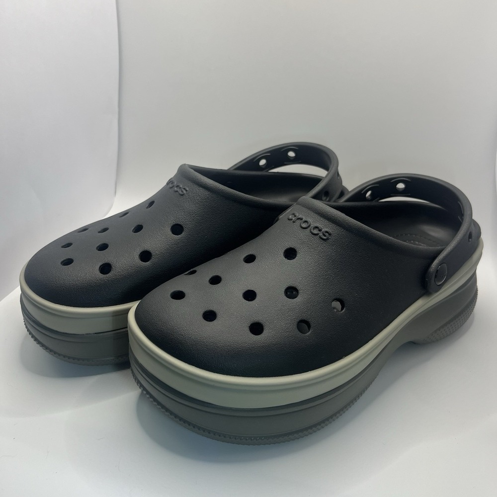 Crocs Classic Black Gray Stacked Clog Platform Shoes W9/M7 Unisex Waterproof